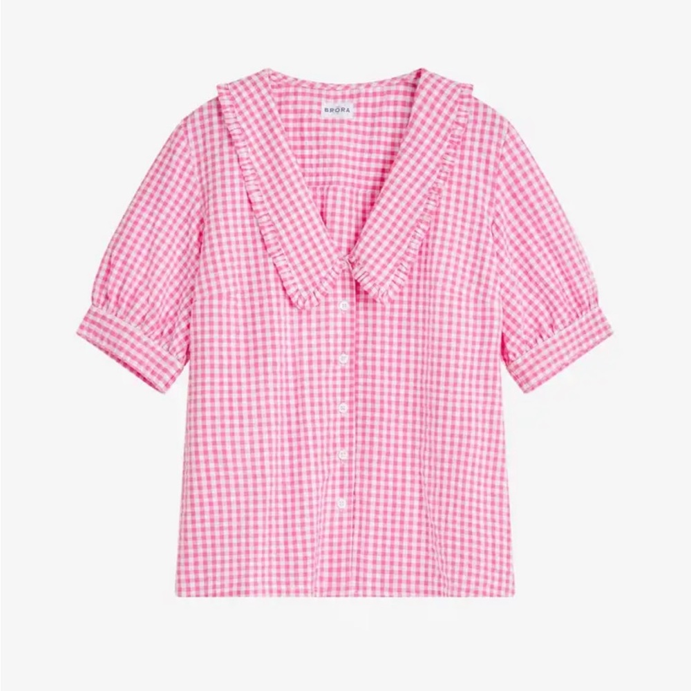 BRORA Cotton Gingham Chelsea Collar Blouse. UK 8. New with tags